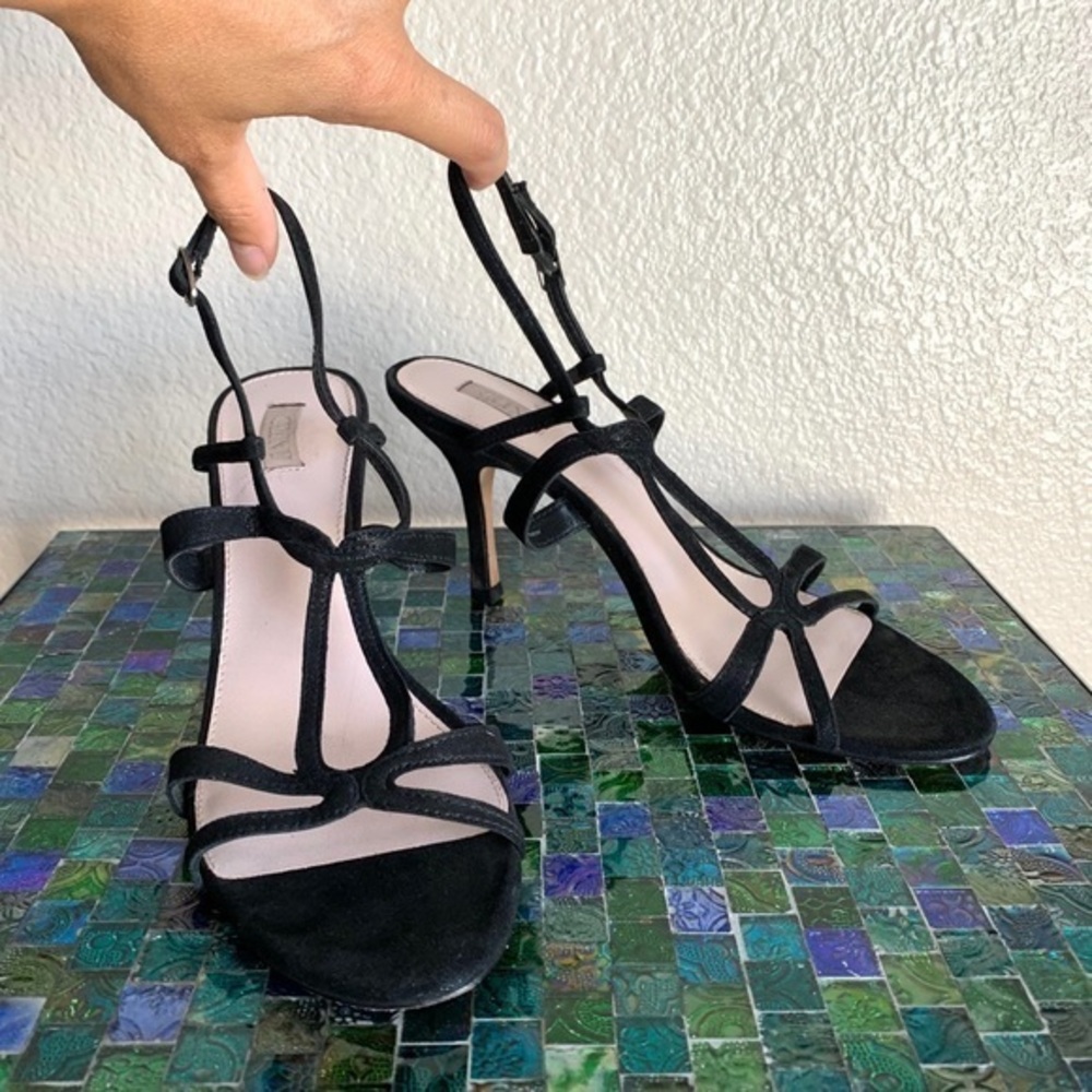 Glint Suede Leather Heels Black Strappy Sparkle Cocktail Night Out Size 8